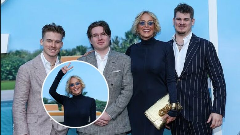 Sharon Stone mahnit në një paraqitje të rrallë me tre djemtë e saj të adoptuar në premierën e “Nobody&nbsp;2”